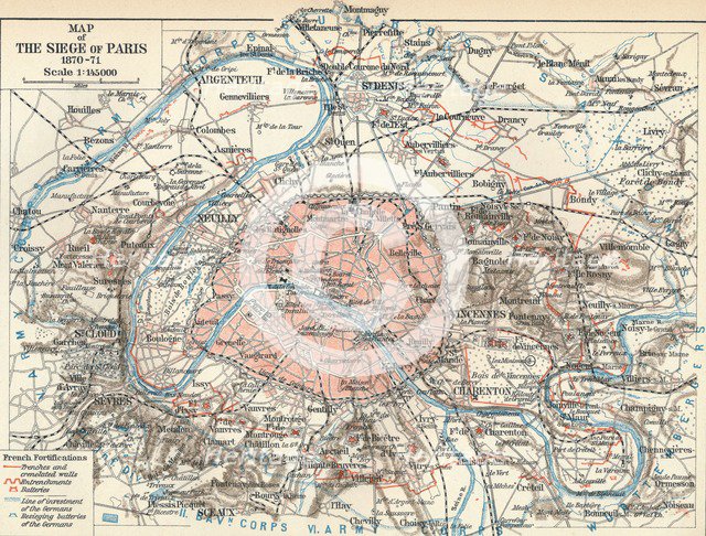 'Map of The Siege of Paris, 1870-71', 1907. Artist: Unknown.