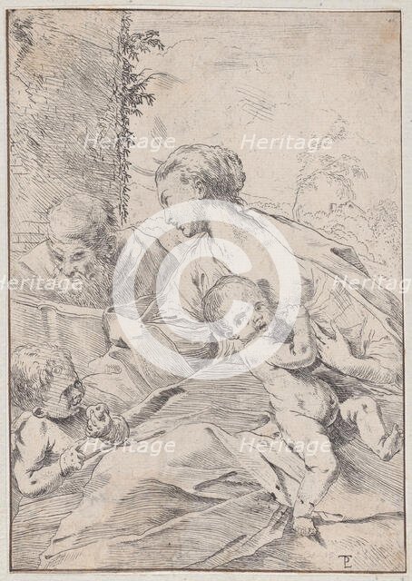 The Holy Family with the infant Saint John holding an apple, ca. 1630. Creator: Pietro Testa.