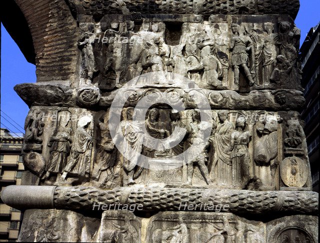 Arch of Galerius in Thessalonika, detail of one of the columns, with scenes commemorating the Rom…