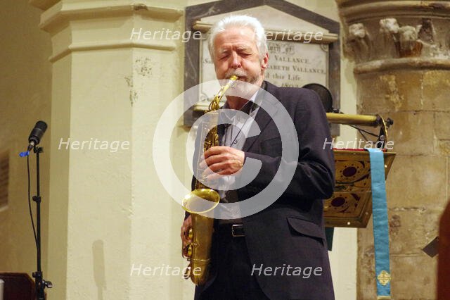 Geoff Simkins, Geoff Simkins – Howard Alden Trio, St Andrews Church, Hove, East Sussex, 21 Oct 2022. Creator: Brian O'Connor.