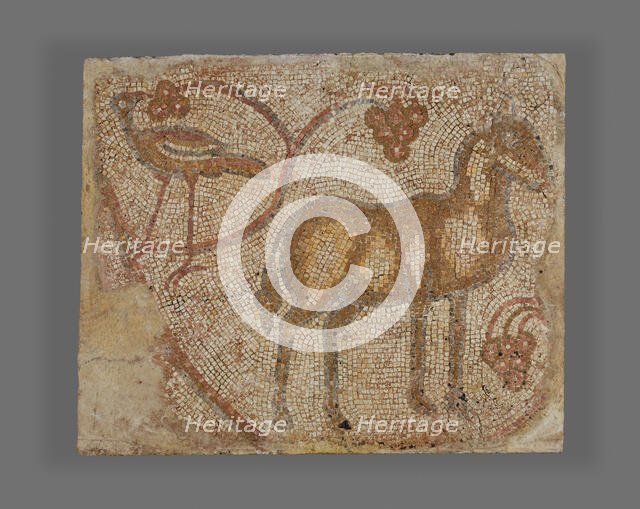 Mosaic Fragment with Donkey and Bird, 5th-6th century. Creator: Unknown.