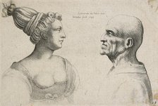 Caricatures and deformities after Leonardo. Two heads, 1645. Creator: Wenceslaus Hollar.
