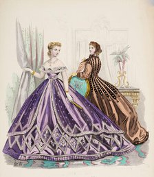 Fashion Plate - Petit Courrier des Dames 'Modes de Paris', 1865-66. Creators: Gilquin fils, A. Carrache.