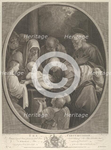 The Circumcision of Christ, a group of men and women surrounding him, an angel in the fore..., 1765. Creators: Richard Earlom, François Germain Aliamet.