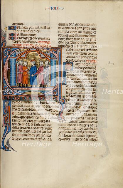 Initial E: A King and Five Men; Vidal Mayor, about 1290-1310. Creator: Unknown.
