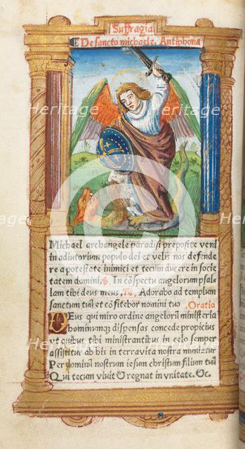 Printed Book of Hours (Use of Rome): fol. 97v, St. Michael the Archangel, 1510. Creator: Guillaume Le Rouge (French, Paris, active 1493-1517).