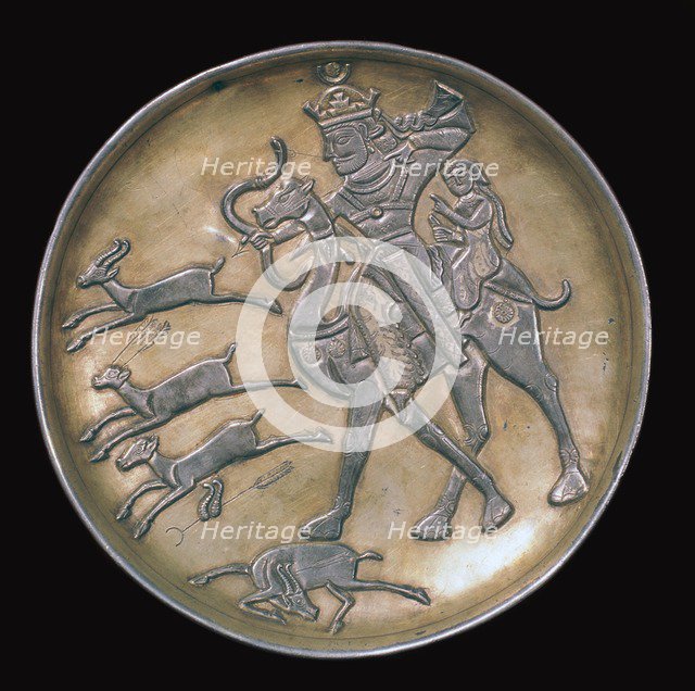 Sassanian dish showing a king hunting from camel-back. Artist: Unknown