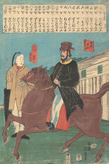 An American on Horseback and a Chinese with a Furled Umbrella, 12th month, 1860. Creator: Utagawa Yoshiiku.