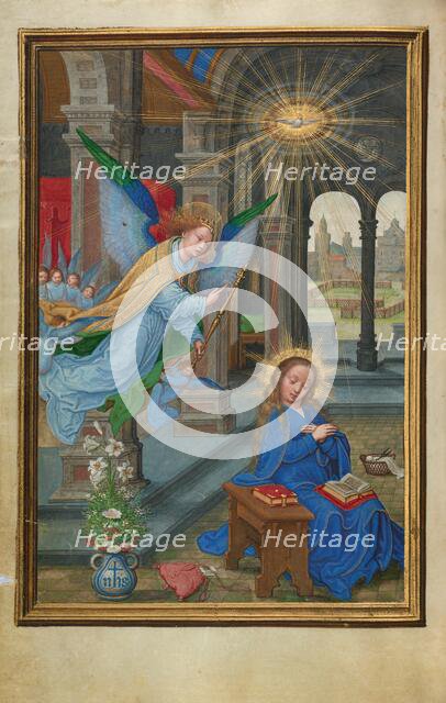 The Annunciation; Prayer Book of Cardinal Albrecht of Brandenburg, about 1525-1530. Creator: Simon Bening.