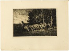 Flock of Sheep at the Edge of a Wood, 1877. Creator: Charles Emile Jacque.
