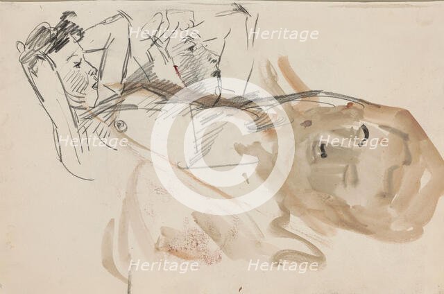 Two reclining women and a woman's head, 1875-1934. Creator: Isaac Lazerus Israels.