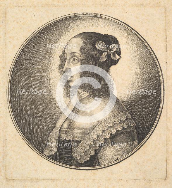 Woman with dark hair and a bow in profile to the left, 1642. Creator: Wenceslaus Hollar.