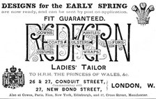 Advertisement for Redfern Ladies’ Tailor, 1890. Creator: Unknown.