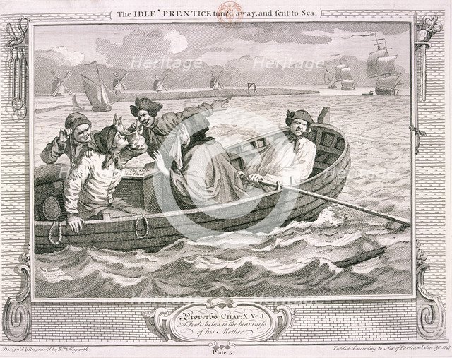 'The idle 'prentice turn'd away and sent to sea', plate V of Industry and Idleness, 1747. Artist: William Hogarth