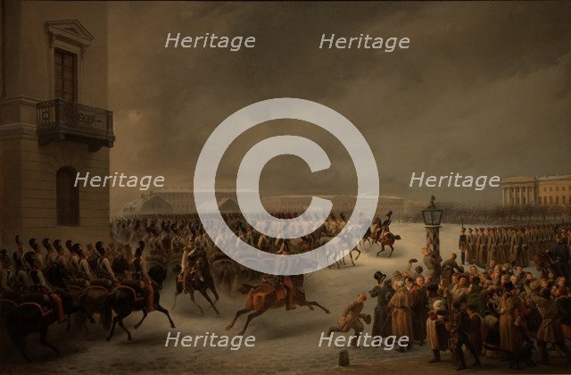 The Decembrist revolt at the Senate Square on December 14, 1825. Artist: Timm, Vasily (George Wilhelm) (1820-1895)