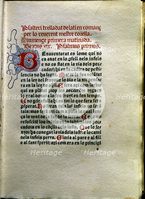 Page of the work 'Psalteri' by Joan Rois de Corella, printed in Venice in 1490 by Johan Hertezog,…