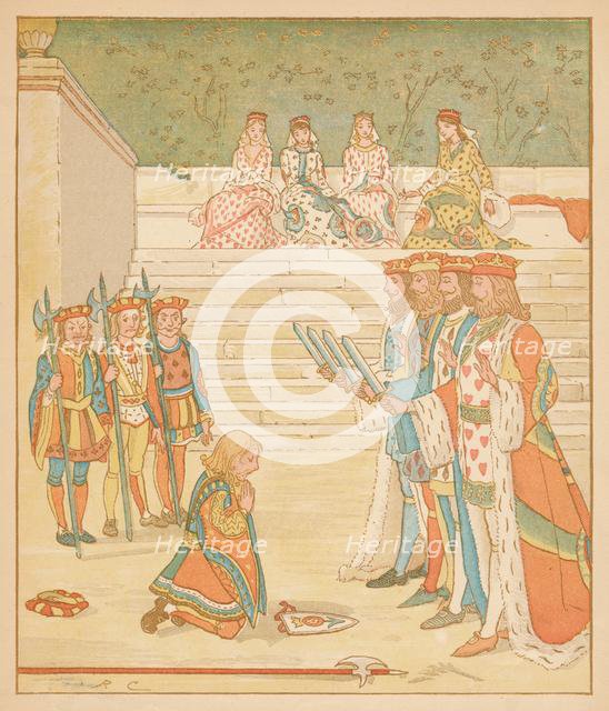'The Knave of Hearts, Brought back those Tarts, And vowed he'd steal no more', 1880. Creator: Randolph Caldecott.