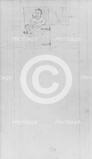 Man with Pipe Standing Behind (Barn) Door (from Sketchbook), . Creator: John William Casilear.