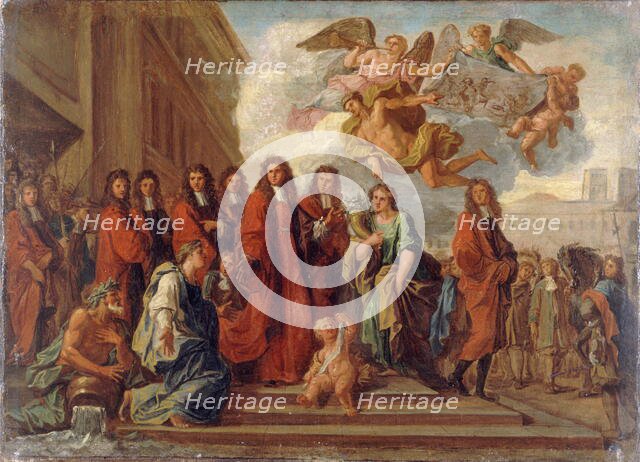 Les échevins parisiens quittent l'Hôtel de Ville pour se rendre à Notre-Dame assister au..., c1681. Creator: Noël Coypel.