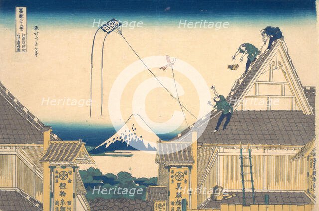 Mitsui Shop at Surugacho in Edo (Edo Surugacho Mitsui mise ryaku zu), from the seri..., ca. 1830-32. Creator: Hokusai.