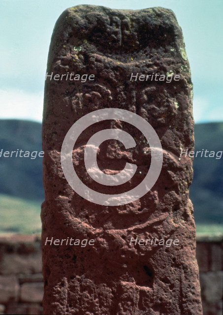 Monolith Bennet in the ruins of Tiahuanaco.