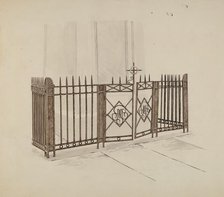 Iron Gate and Fence, c. 1937. Creator: Ray Price.