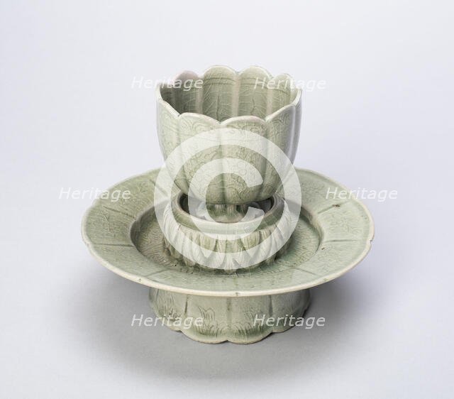 Lobed Cup and Stand with Floral Sprays and Stylized Leaves, North Korea, Goryeo..., 12th /13th cent. Creator: Unknown.