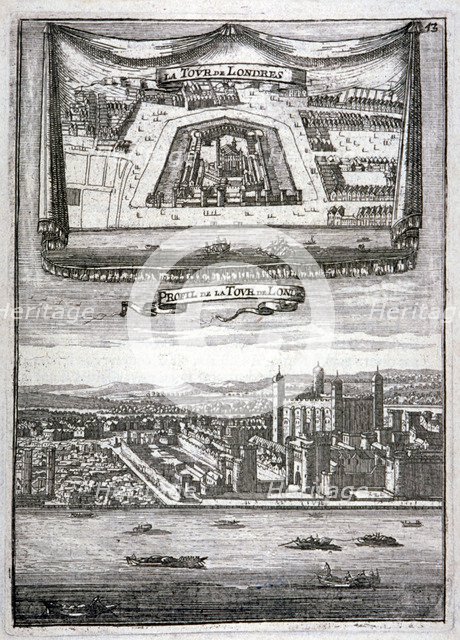 Two views of the Tower of London with boats on the River Thames, c1790. Artist: Anon