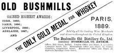 Advertisement for Old Bushmills Whiskey, 1890. Creator: Unknown.
