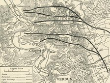 'Map showing...the Attack on Verdun' northern France, First World War, 1916, (c1920). Creator: Unknown.