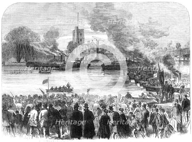 Oxford and Cambridge Universities Boat-Race: the start from Putney, 1869. Creator: Unknown.