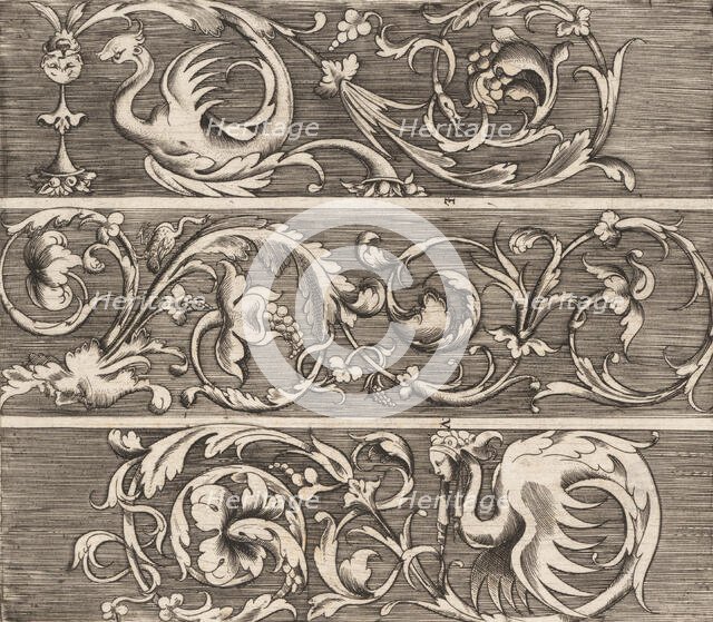 Three Friezes with Ornamental Foliage, ca. 1541-43. Creator: Enea Vico.