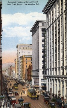 Looking north on Spring Street from 5th Street, Los Angeles, California, USA, 1915. Artist: Unknown