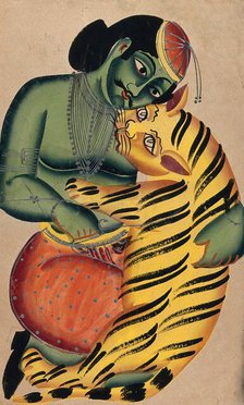 A performer wrestling with a trained tiger. Creator: Unknown.