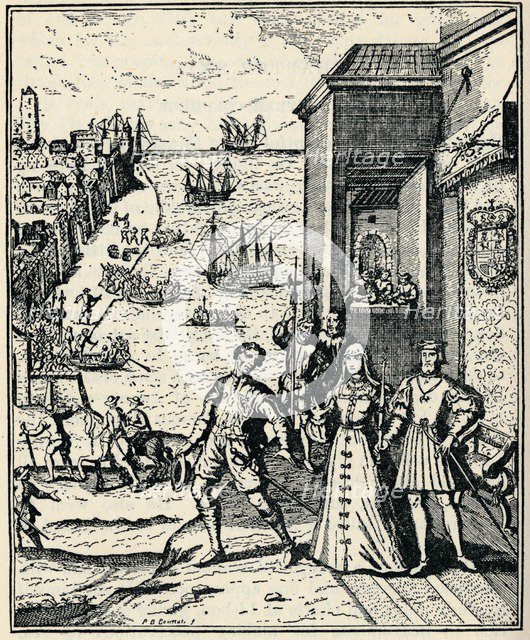 Columbus with Ferdinand and Isabella, (3rd August 1492), 1912. Artist: Unknown