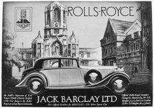 Advertisement for Jack Barclay Ltd, Rolls-Royce and Bentley dealers, 1935. Artist: Unknown