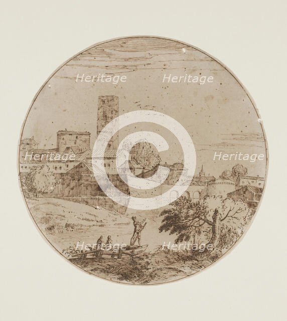 Landscape with a Walled City, between late 17th and early 18th century. Creator: Giovanni Francesco Grimaldi.