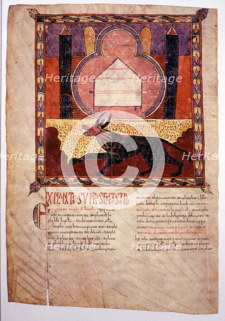 The Ark of the Covenant and the Beast, Miniature in the 'Beatus of Seu d'Urgell' (Commentary on t…