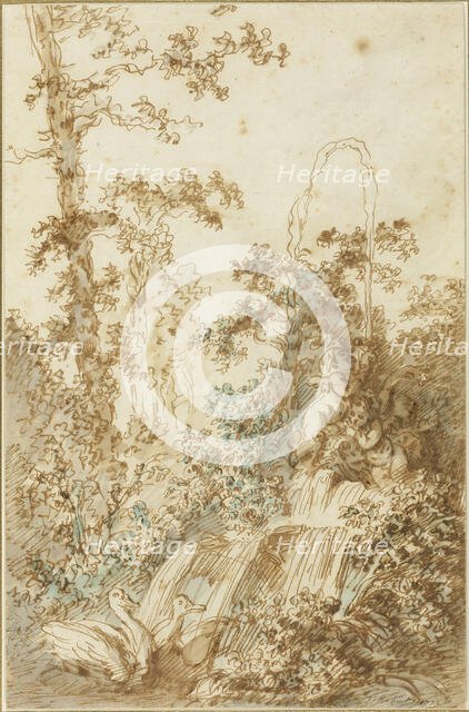Capriccio with Fountain and Frolicking Swans, 1772. Creator: Jean Baptiste Marie Huet.