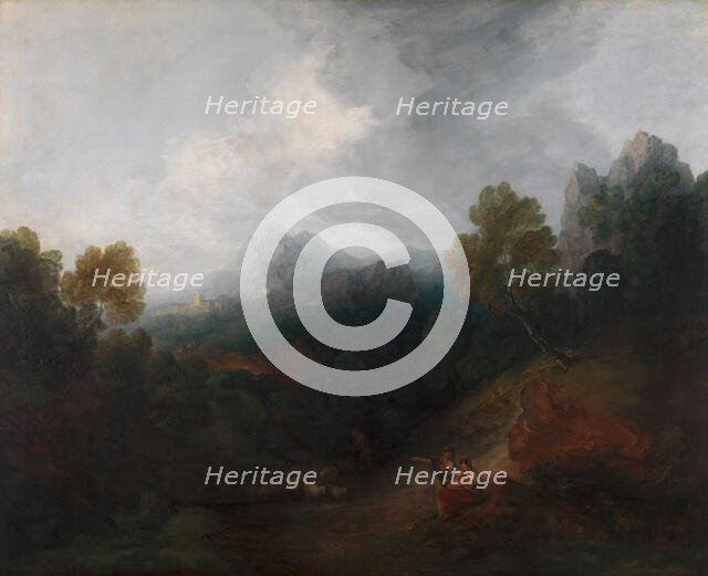 Mountain Valley with Figures and Distant Village, between 1773 and 1777. Creator: Thomas Gainsborough.