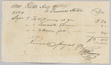 Receipt for "dinners, servants dinners, and horses fed" at the Farmers' Hotel, September 8, 1819. Creator: Unknown.