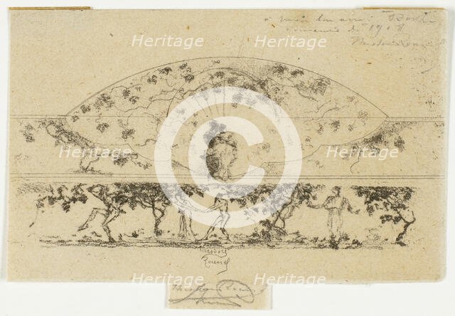 Jupiter and Alcmene and Nymphs and Satyrs on a Frieze Medallion, Study for Decoration..., 1907-08. Creator: Theodore Roussel.