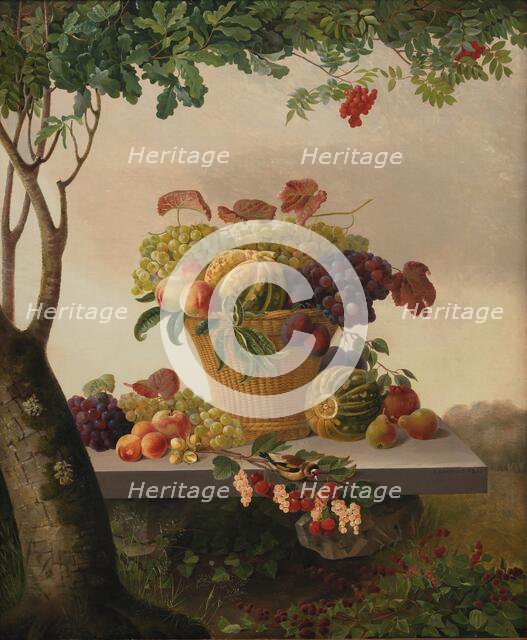 A Basket of Fruit in a Landscape, 1832. Creator: Christine Lovmand.