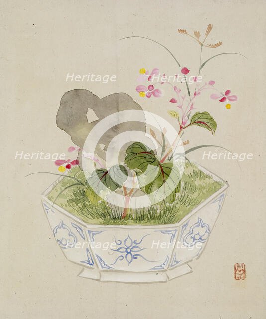 Leaf from Album Depicting Birds, Flowers, Landscapes, and Flower Pots, 1876. Creator: Yoshizawa Setsuan.