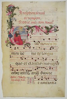 Manuscript Leaf with Initial E, from an Antiphonary, Italian, 16th century (?). Creator: Unknown.