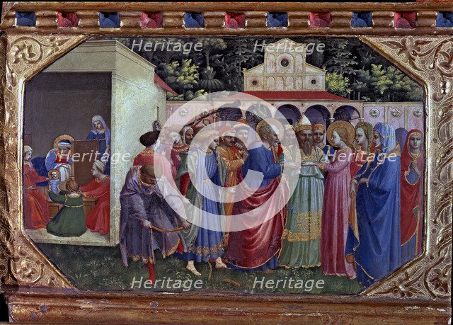 Predella of the betrothal', one of the five small tables that make up the Annunciation Altarpiece…