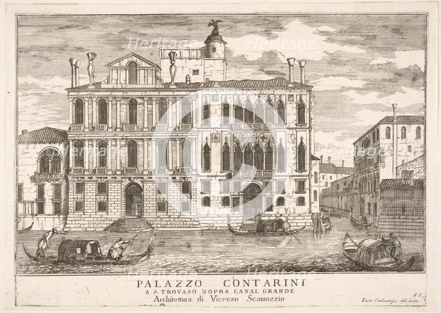 Plate 85: View of the Contarini Palace in Campo San Trovaso, Venice, 1703, from "The build..., 1703. Creator: Luca Carlevarijs.