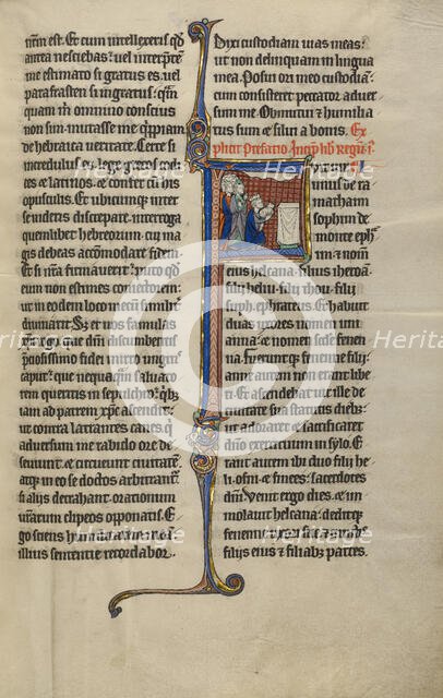 Initial F: The Sacrifice of Elkanah; Marquette Bible, about 1270. Creator: Unknown.