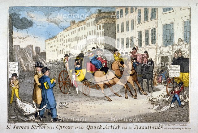'St James Street in an uproar, or the quack artist and his assailants', 1819. Artist: JL Marks