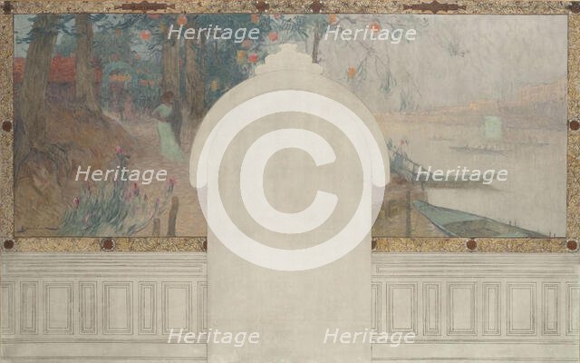 Esquisse pour la mairie d'Asnières : Printemps. La Seine à Asnières, c.1900. Creator: Henri Gaston Darien.